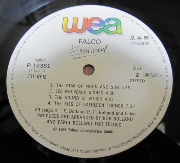 Falco - Emotional (Vinyl, LP, Album, Promo) Near Mint (NM or M-) / Very Good Plus (VG+)