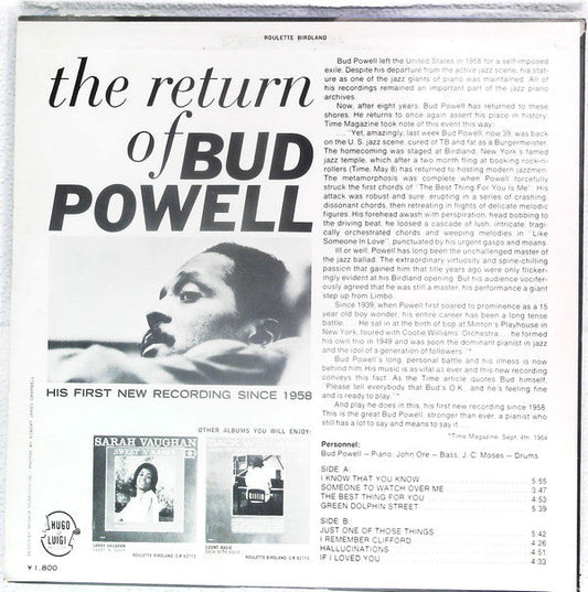Bud Powell - The Return Of Bud Powell (Vinyl, LP, Stereo) Very Good (VG) / Very Good Plus (VG+)