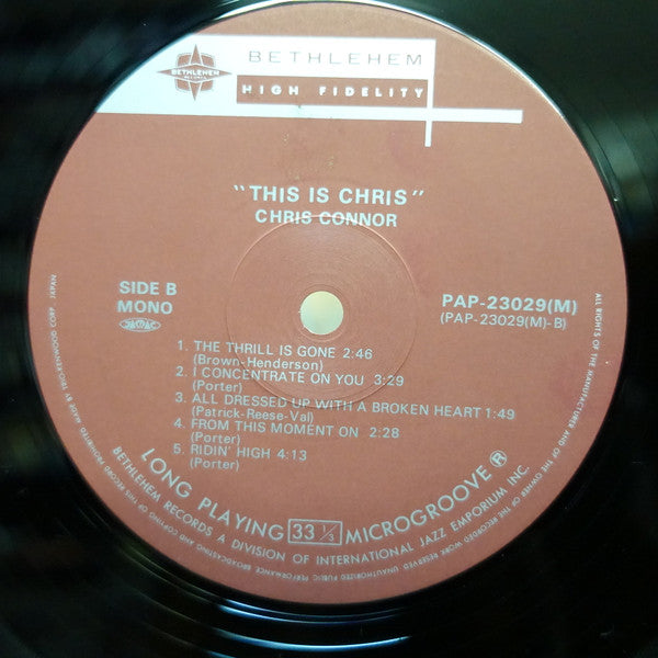 Chris Connor - This Is Chris (Vinyl, LP, Album, Mono) Very Good Plus (VG+) / Very Good (VG)