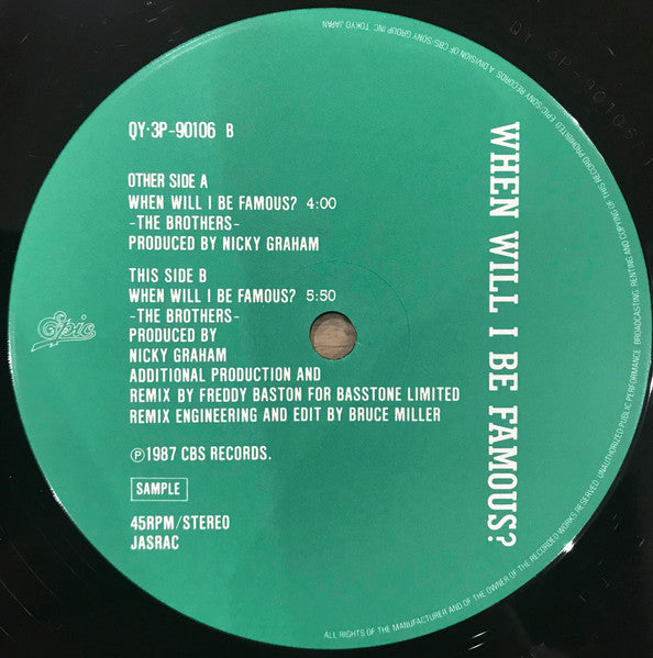 Bros - When Will I Be Famous? (Vinyl, 12", 45 RPM, Single, Promo) Near Mint (NM or M-) / Very Good (VG)