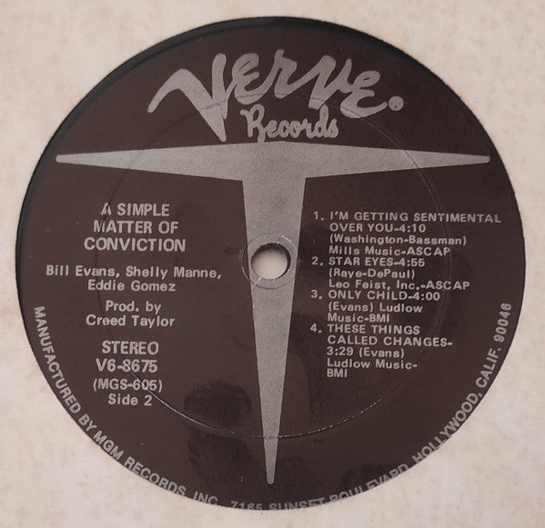 Bill Evans - A Simple Matter Of Conviction (Vinyl, LP, Album, Stereo) Very Good (VG) / Good Plus (G+)