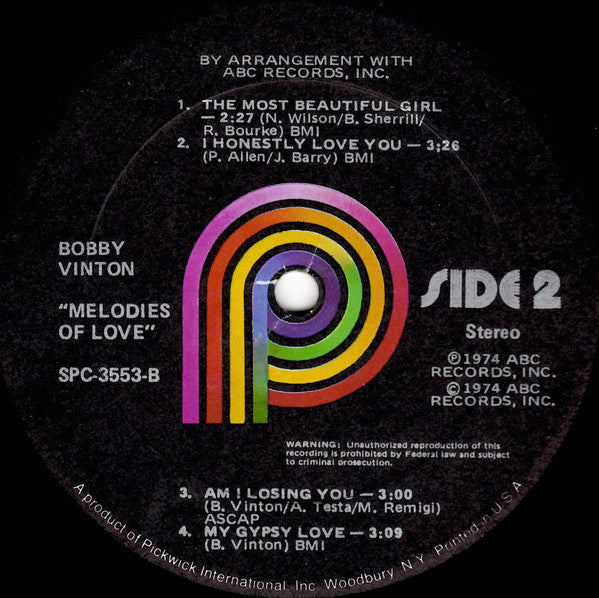 Bobby Vinton - Melodies Of Love (Vinyl, LP, Album, Repress, Stereo) Near Mint (NM or M-) / Near Mint (NM or M-)