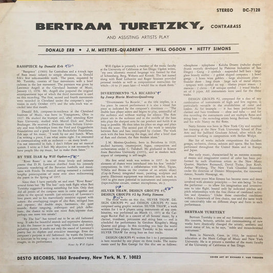 Bertram Turetzky - Plays Music By Donald Erb, J. M. Mestres-Quadreny, Will Ogdon, Netty Simons (Vinyl, LP, Album, Stereo) Very Good Plus (VG+) / Very Good Plus (VG+)