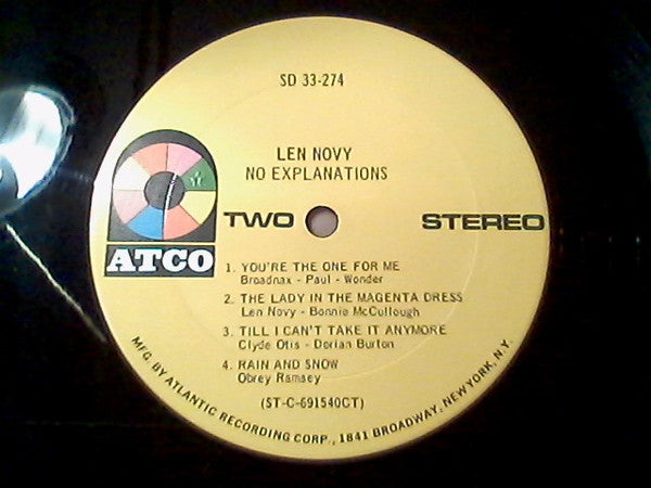 Len Novy - No Explanations (Vinyl, LP, Album) Good Plus (G+) / Good (G)