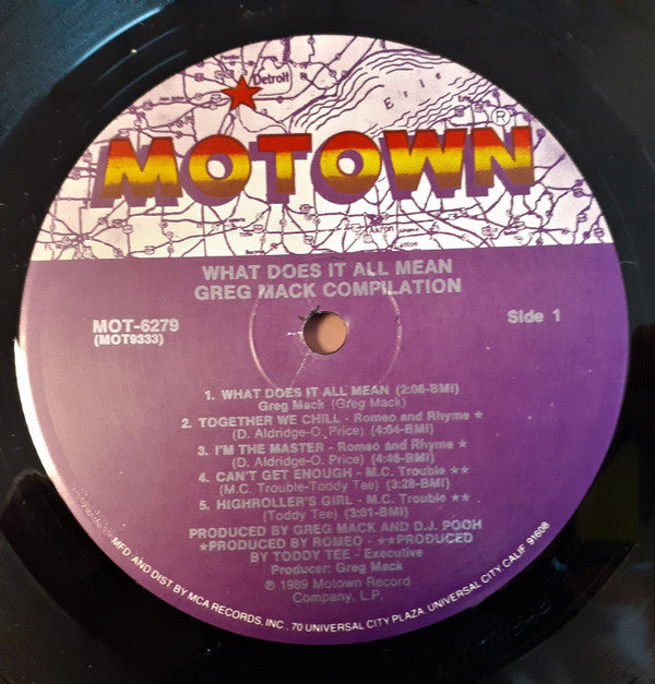 Various - Greg Mack Compilation - What Does It All Mean? (Vinyl, LP, Compilation) Very Good (VG) / Very Good Plus (VG+)