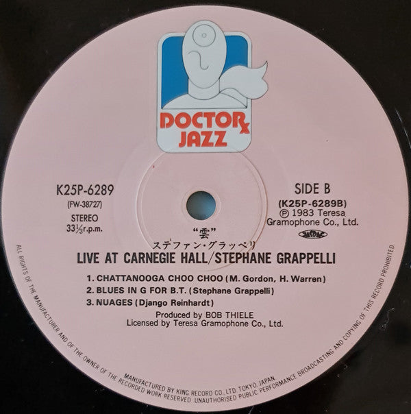 Stéphane Grappelli - Live At Carnegie Hall (Vinyl, LP, Album) Very Good Plus (VG+) / Very Good Plus (VG+)