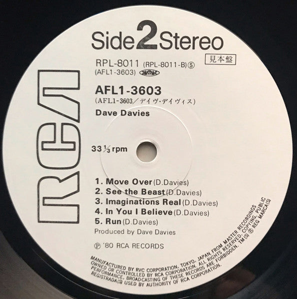 Dave Davies - AFL1-3603 (Vinyl, LP, Album, Promo) Very Good Plus (VG+) / Very Good Plus (VG+)