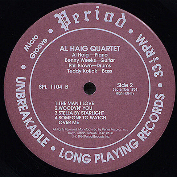 Al Haig Quartet - Al Haig Quartet (Vinyl, LP, Album, Limited Edition, Stereo) Very Good Plus (VG+) / Very Good Plus (VG+)