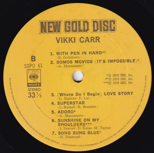 Vikki Carr - New Gold Disc (Vinyl, LP, Stereo, Compilation) Very Good Plus (VG+) / Very Good (VG)