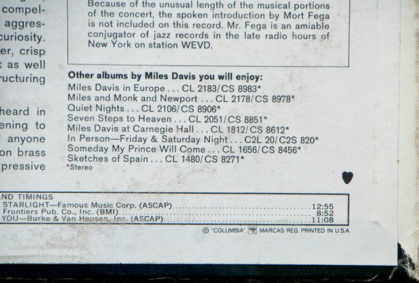 Miles Davis - My Funny Valentine - Miles Davis In Concert (Vinyl, LP, Album, Reissue) Very Good Plus (VG+) / Very Good Plus (VG+)