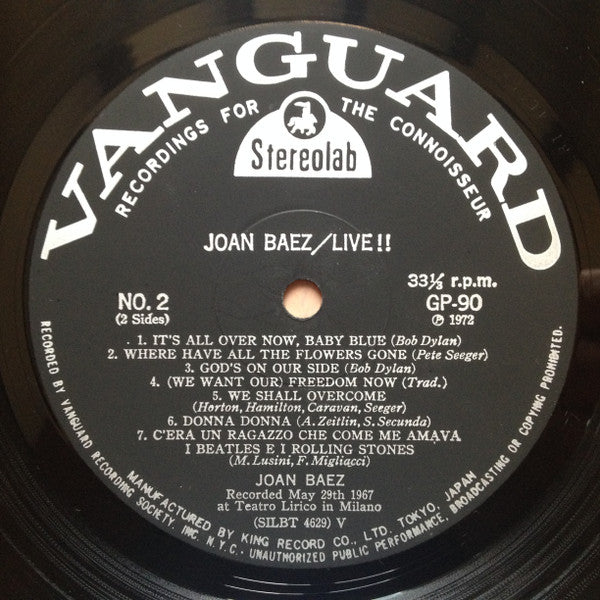 Joan Baez - Live! (Vinyl, LP, Album) Very Good Plus (VG+) / Very Good Plus (VG+)