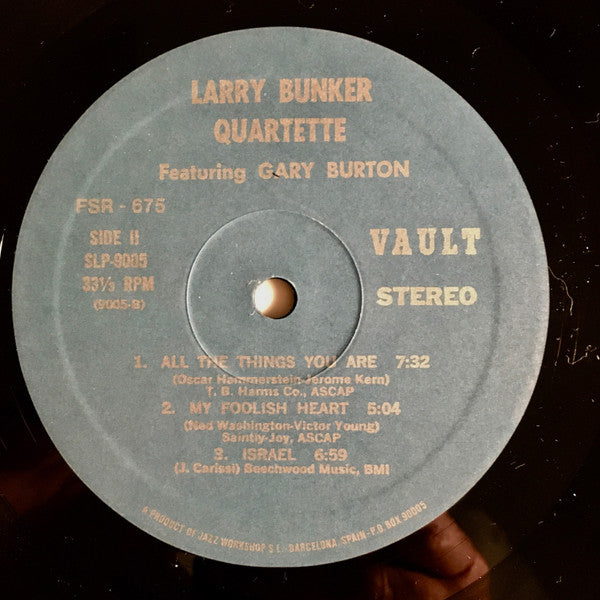 Larry Bunker Quartette - Live At Shelly's Manne-Hole (Vinyl, LP, Album, Reissue, Stereo) Very Good (VG) / Very Good (VG)