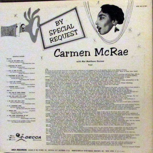 Carmen McRae - By Special Request (Vinyl, LP, Mono, Reissue) Very Good (VG) / Very Good (VG)