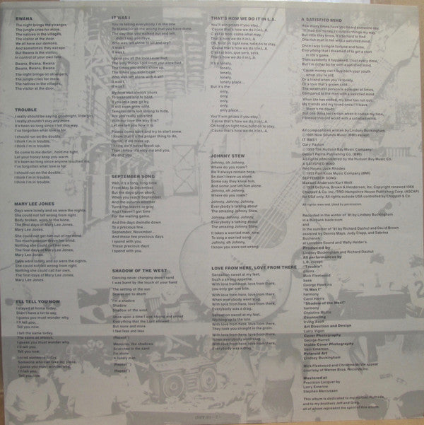 Lindsey Buckingham - Law And Order (Vinyl, LP, Album) Near Mint (NM or M-) / Very Good Plus (VG+)