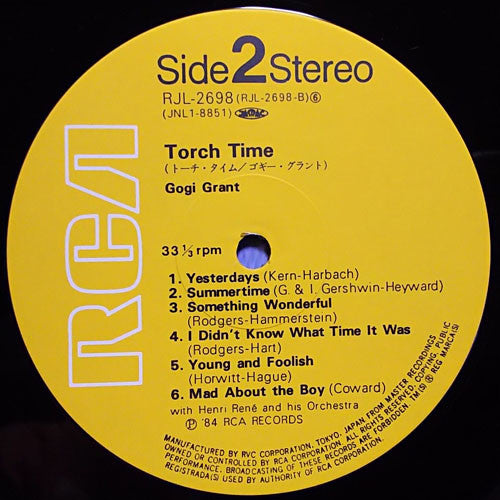 Gogi Grant - Torch Time (Vinyl, LP, Album, Reissue, Stereo) Very Good Plus (VG+) / Good Plus (G+)