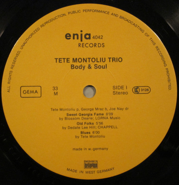 Tete Montoliu - Body & Soul (Vinyl, LP, Album, Stereo) Very Good (VG) / Very Good (VG)
