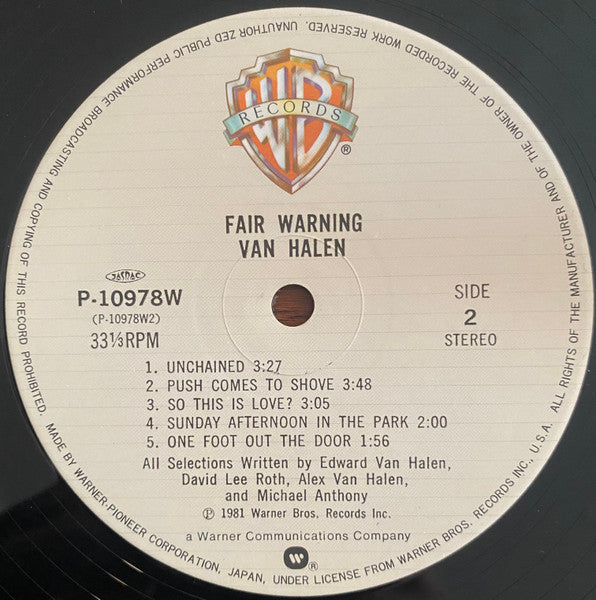 Van Halen - Fair Warning (Vinyl, LP, Album)