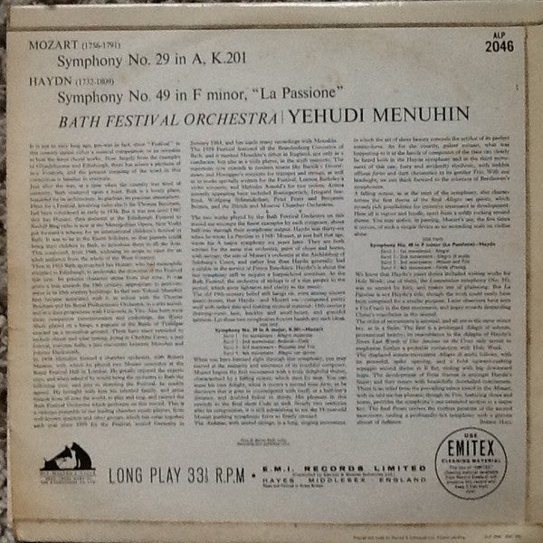 Wolfgang Amadeus Mozart - Symphony No 29 / Symphony No 49 (Vinyl, LP, Mono) Very Good Plus (VG+) / Very Good Plus (VG+)
