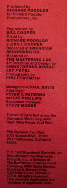 Phil Seymour - Phil Seymour (Vinyl, LP, Album, Stereo) Very Good (VG) / Very Good Plus (VG+)