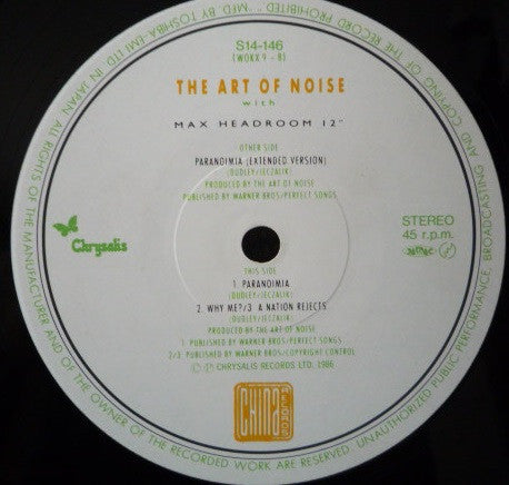 The Art Of Noise - Paranoimia (Extended Version) (Vinyl, 12", 45 RPM, Single) Very Good Plus (VG+) / Very Good (VG)