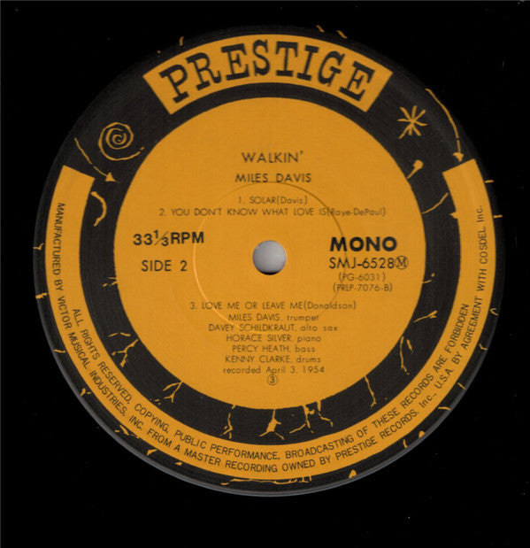 Miles Davis All Stars - Walkin' (Vinyl, LP, Album, Reissue, Mono) Very Good Plus (VG+) / Very Good Plus (VG+)