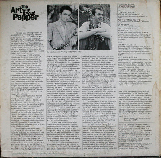 Art Pepper - ...The Way It Was! (Vinyl, LP, Album) Good Plus (G+) / Very Good Plus (VG+)