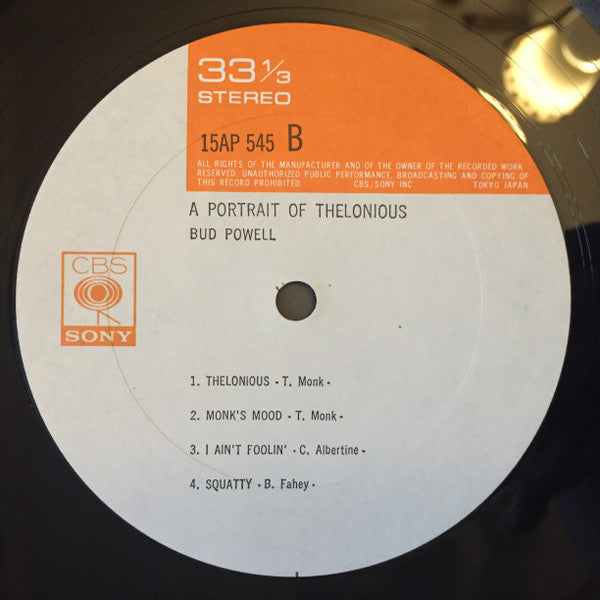 Bud Powell - A Portrait Of Thelonious (Vinyl, LP, Album, Stereo)