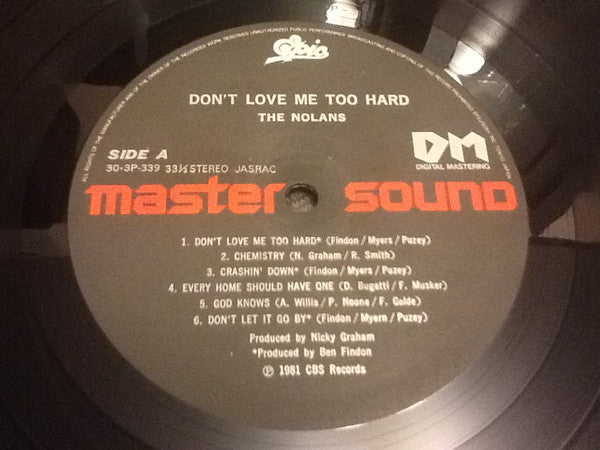 The Nolans - Don't Love Me Too Hard = やさしくラブ・ミー (Vinyl, LP, Album, Stereo) Very Good Plus (VG+) / Very Good (VG)