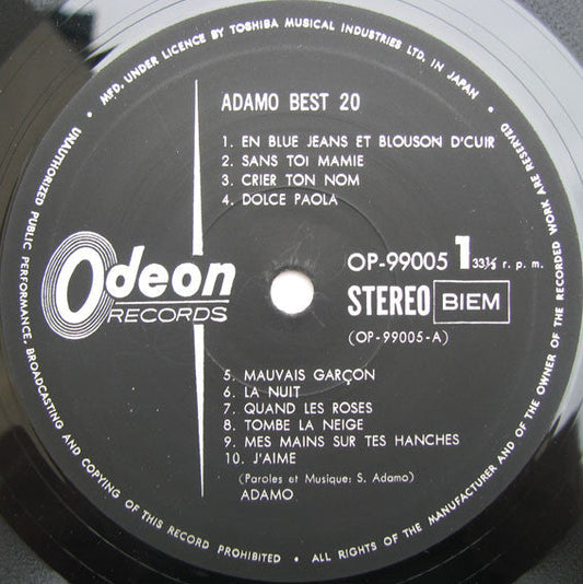 Adamo - Best 20 (Vinyl, LP, Compilation) Very Good Plus (VG+) / Very Good (VG)