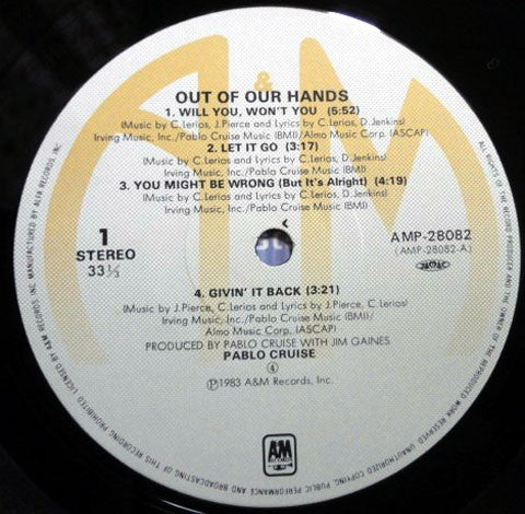 Pablo Cruise - Out Of Our Hands (Vinyl, LP, Album) Very Good Plus (VG+) / Very Good (VG)