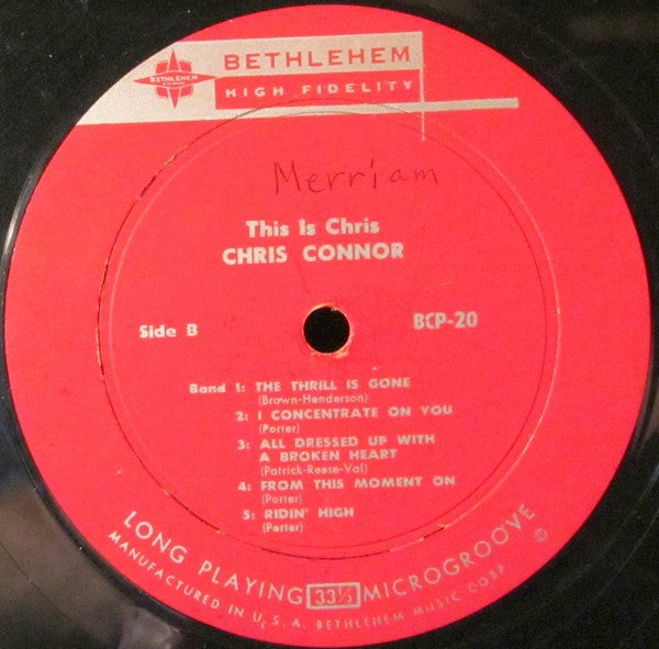 Chris Connor - This Is Chris (Vinyl, LP, Album, Mono) Good Plus (G+) / Good (G)
