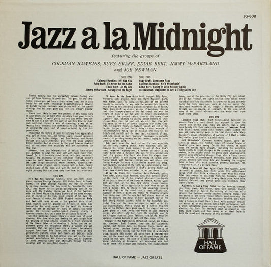 Coleman Hawkins - Jazz A La Midnight (Vinyl, LP, Compilation, Reissue, Stereo) Very Good Plus (VG+) / Very Good Plus (VG+)