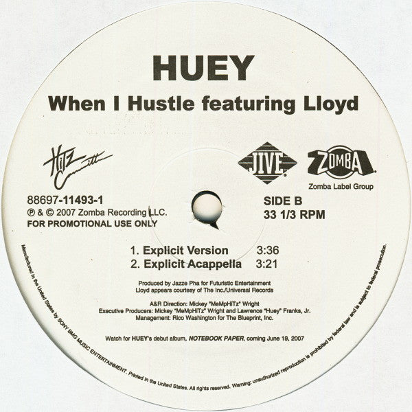 Huey (2) - When I Hustle (Vinyl, 12", 33 ⅓ RPM, Promo) Very Good Plus (VG+) / Very Good Plus (VG+)