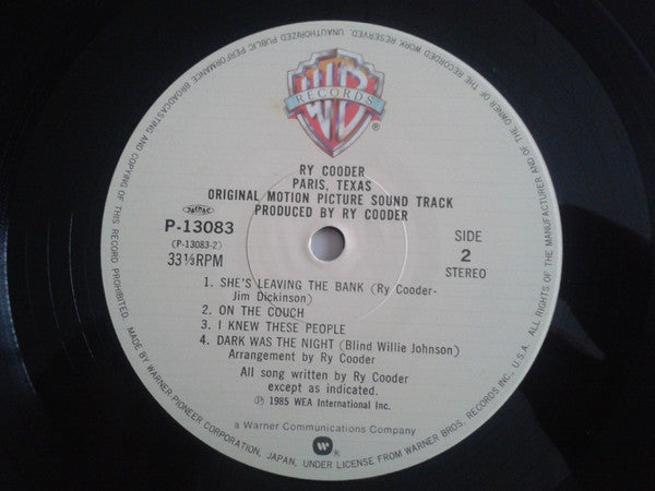 Ry Cooder - Paris, Texas (Original Motion Picture Soundtrack) (Vinyl, LP) Near Mint (NM or M-) / Very Good Plus (VG+)