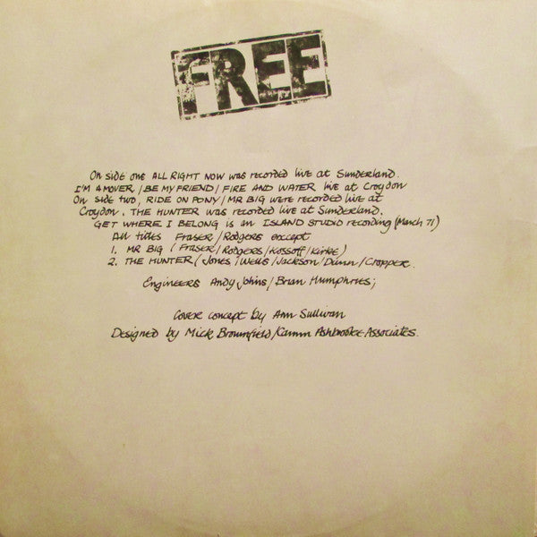 Free - Free Live (Vinyl, LP, Album, Reissue) Very Good (VG) / Good Plus (G+)