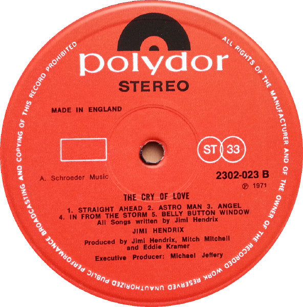 Jimi Hendrix - The Cry Of Love (Vinyl, LP, Album, Reissue) Very Good Plus (VG+) / Very Good (VG)