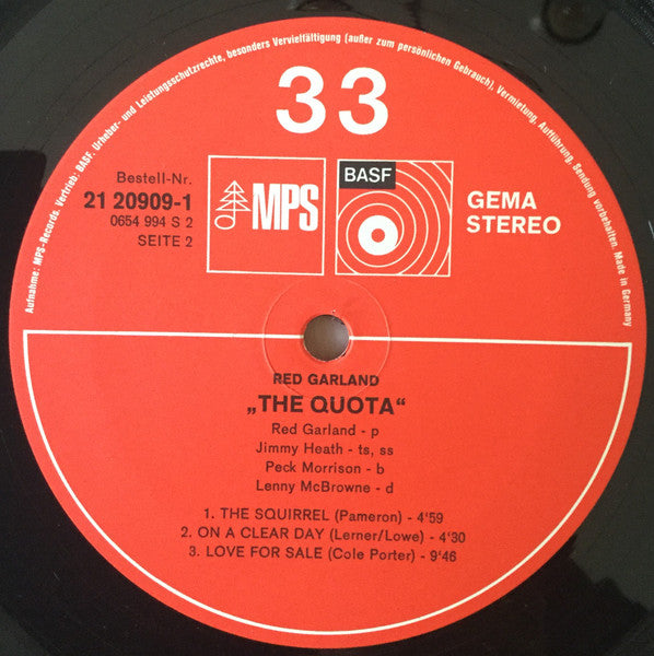 Red Garland - The Quota (Vinyl, LP, Album, Stereo) Very Good Plus (VG+) / Very Good Plus (VG+)