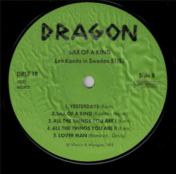 Lee Konitz - Sax Of A Kind (Lee Konitz In Sweden 1951/53) (Vinyl, LP, Mono) Very Good Plus (VG+) / Very Good Plus (VG+)