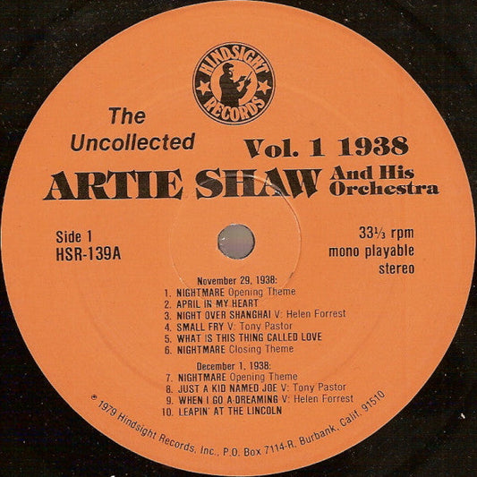 Artie Shaw And His Orchestra - The Uncollected Artie Shaw, Vol. 1, 1938 (Vinyl, LP, Album, Mono) Very Good Plus (VG+) / Very Good Plus (VG+)