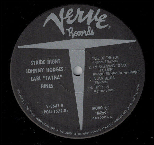 Johnny Hodges - Stride Right (Vinyl, LP, Album, Reissue, Mono) Very Good (VG) / Very Good (VG)