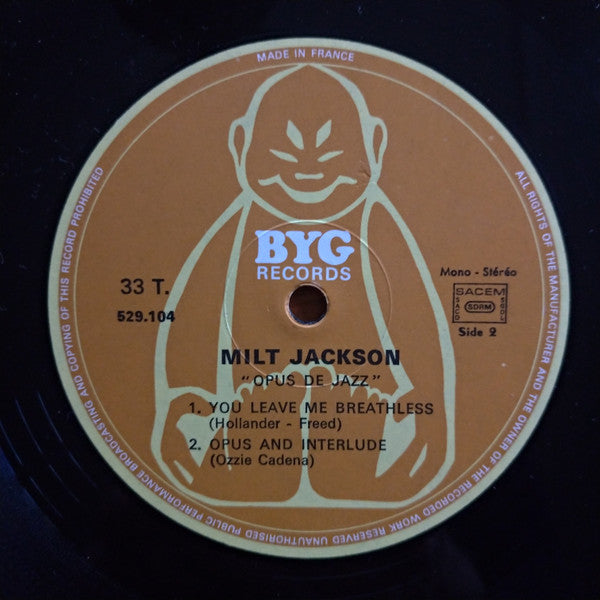 Milt Jackson - Opus De Jazz (Vinyl, LP, Album, Reissue, Stereo, Mono) Very Good (VG) / Good Plus (G+)