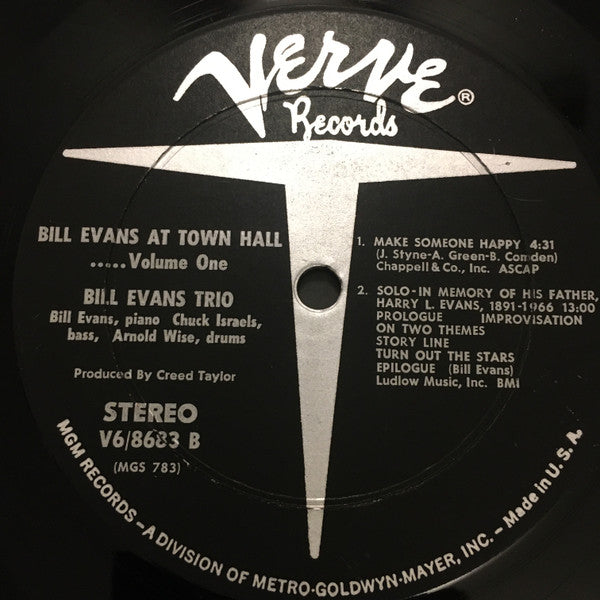 The Bill Evans Trio - Bill Evans At Town Hall (Volume One) (Vinyl, LP, Album, Stereo) Very Good (VG) / Good Plus (G+)