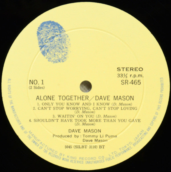 Dave Mason - Alone Together (Vinyl, LP, Album) Very Good Plus (VG+) / Very Good Plus (VG+)