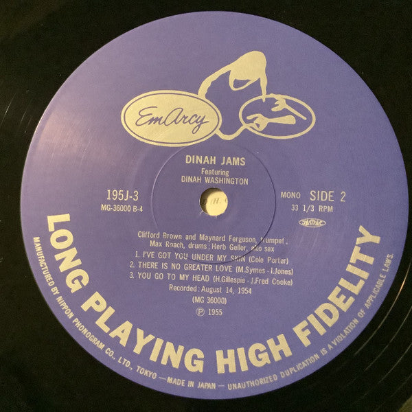Dinah Washington - Dinah Jams (Vinyl, LP, Album, Reissue, Mono) Very Good (VG) / Very Good (VG)
