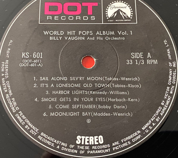 Billy Vaughn - World Hit Pops Album Vol.1 (Vinyl, LP, Stereo) Good Plus (G+) / Good Plus (G+)
