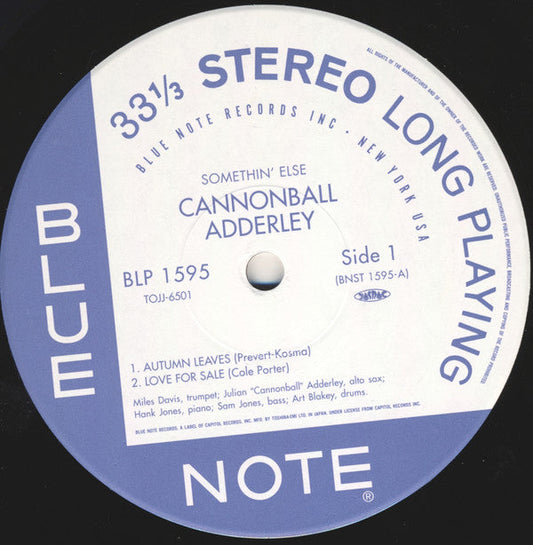 Cannonball Adderley - Somethin' Else (Vinyl, LP, Album, Limited Edition, Reissue, Remastered, Stereo) Very Good Plus (VG+) / Very Good Plus (VG+)