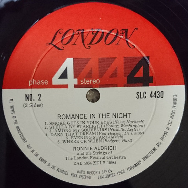 Ronnie Aldrich - Romance In The Night - 夜のテーマ (Vinyl, LP, Album, Stereo) Very Good (VG) / Very Good (VG)