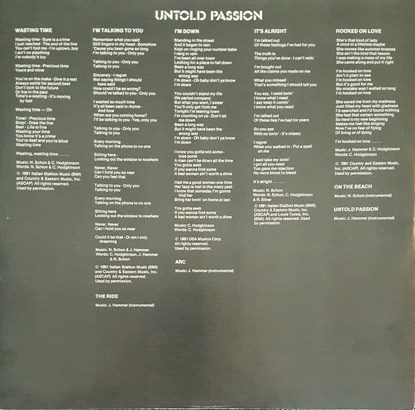 Schon & Hammer - Untold Passion (Vinyl, LP, Album) Very Good Plus (VG+) / Good Plus (G+)