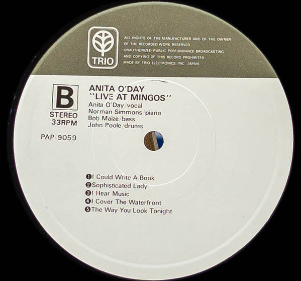 Anita O'Day - Live At Mingo's (Vinyl, LP, Album) Very Good Plus (VG+) / Very Good Plus (VG+)