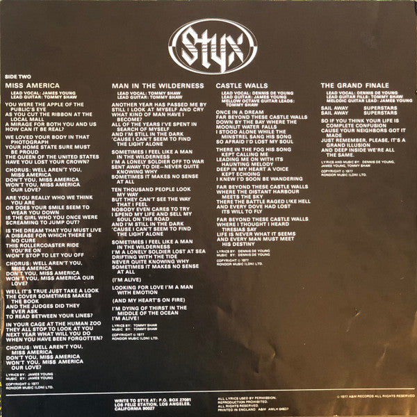 Styx - The Grand Illusion (Vinyl, LP, Album, Stereo) Very Good Plus (VG+) / Very Good Plus (VG+)